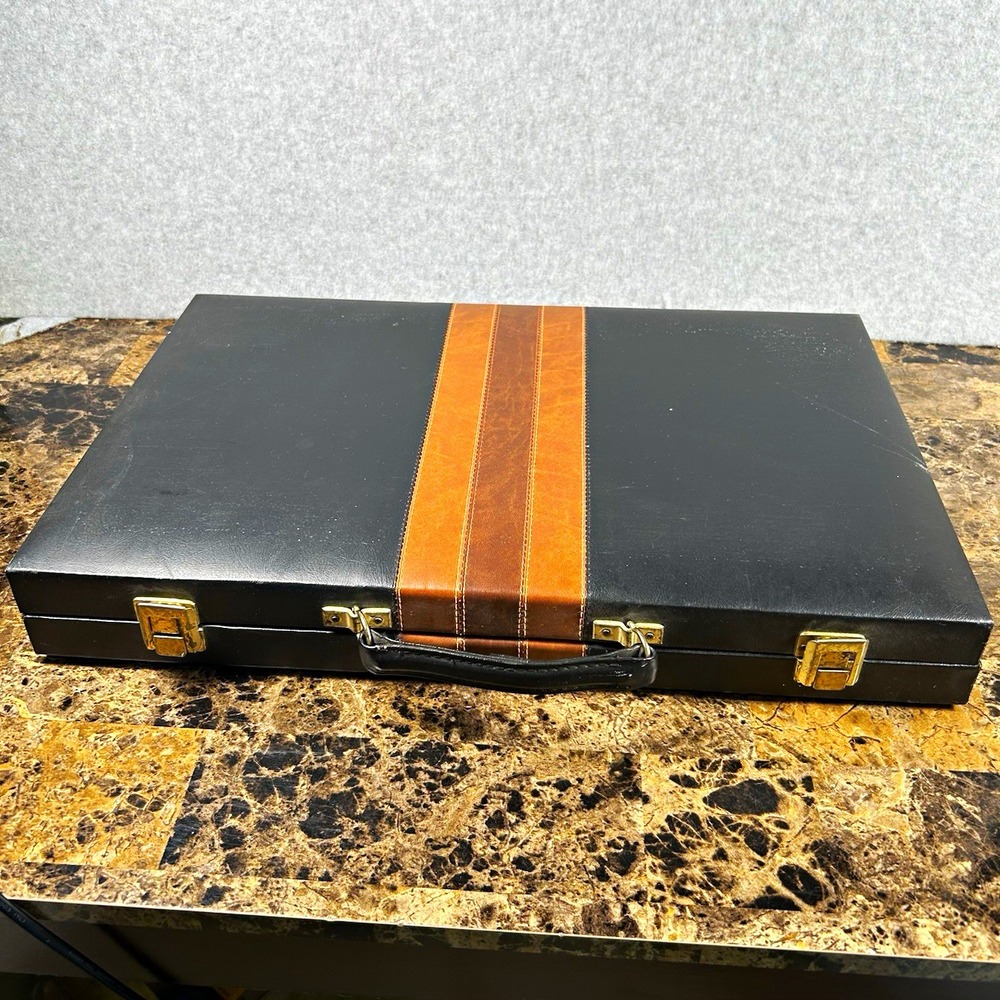 Vtg. Backgammon Travel Game Set w/ Carrying Case Dice Cube Checkers Instructions